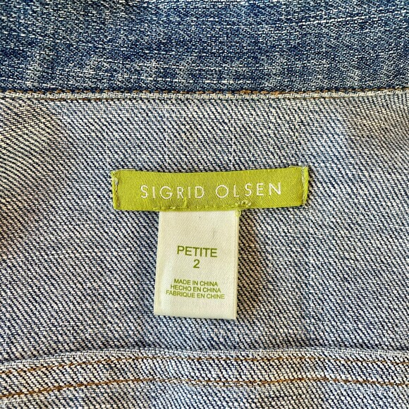 Sigrid Olsen Women's Denim Jean Jacket with Orange Trim and Cute Buttons Size 2P - Picture 6 of 10